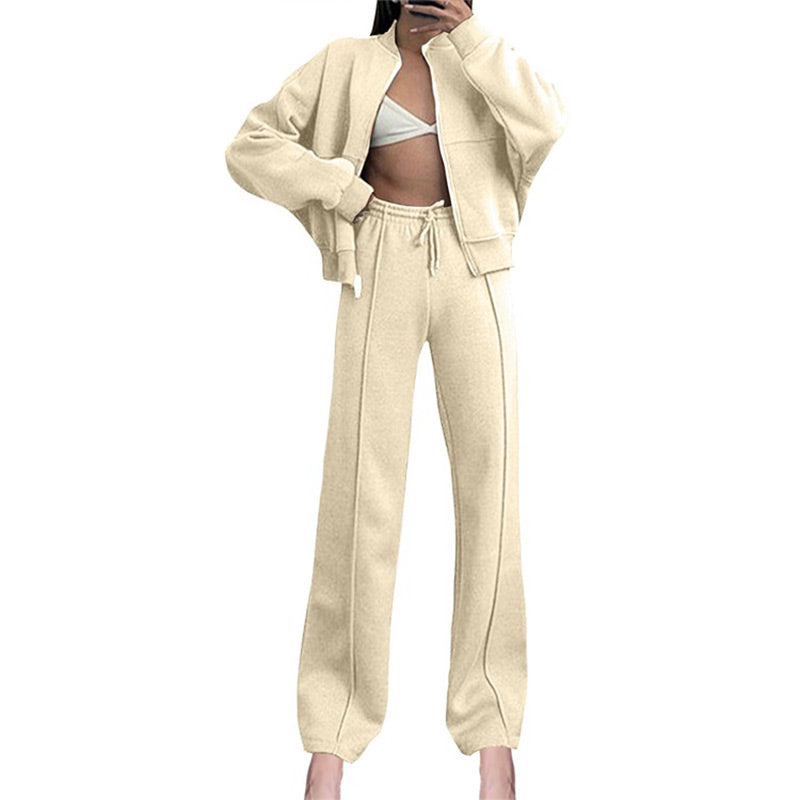 🔥Free shipping for a limited time🔥Women's Long Sleeve Zip Coat Drawstring Sweatpants 2-Piece Sets
