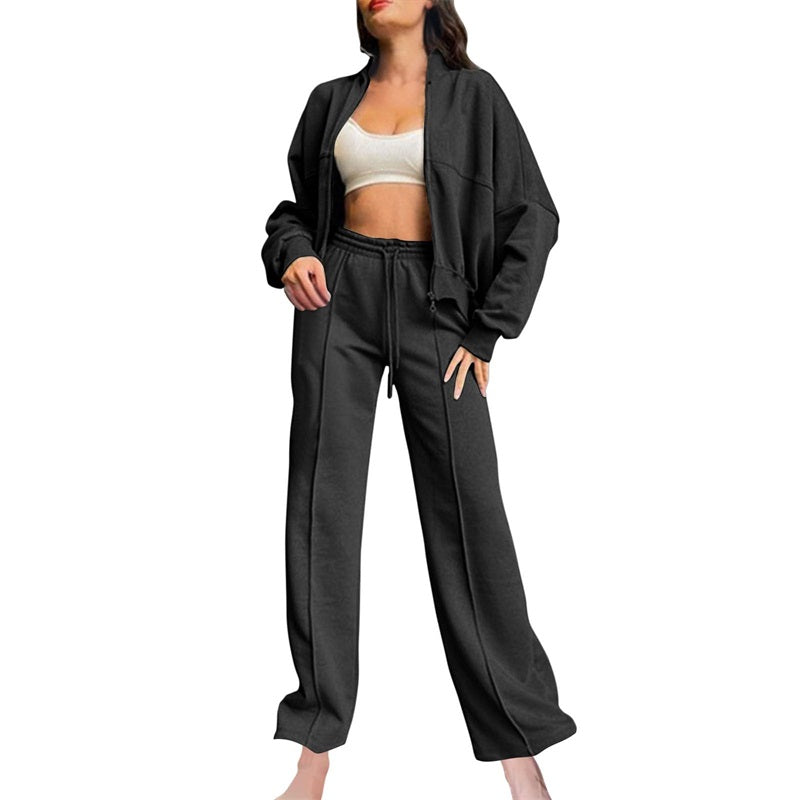 🔥Free shipping for a limited time🔥Women's Long Sleeve Zip Coat Drawstring Sweatpants 2-Piece Sets