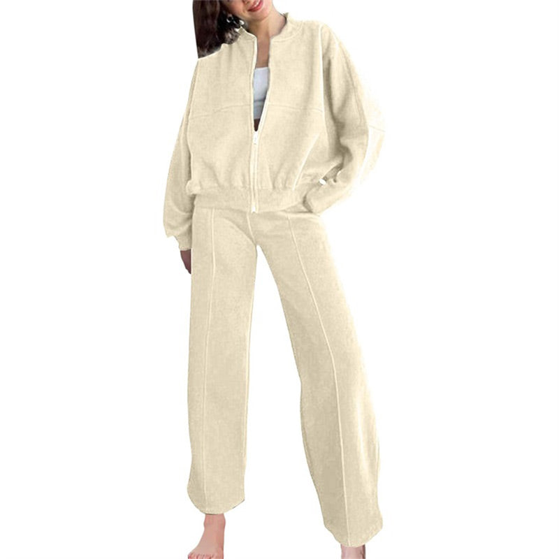 🔥Free shipping for a limited time🔥Women's Long Sleeve Zip Coat Drawstring Sweatpants 2-Piece Sets