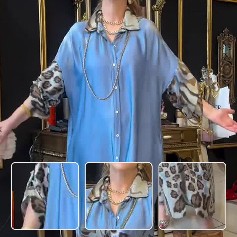 🔥Bedrucktes Maxikleid mit langen Ärmeln und Revers für Damen
