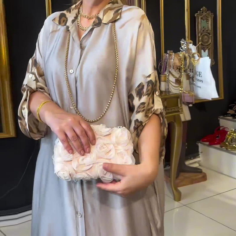 🔥Bedrucktes Maxikleid mit langen Ärmeln und Revers für Damen