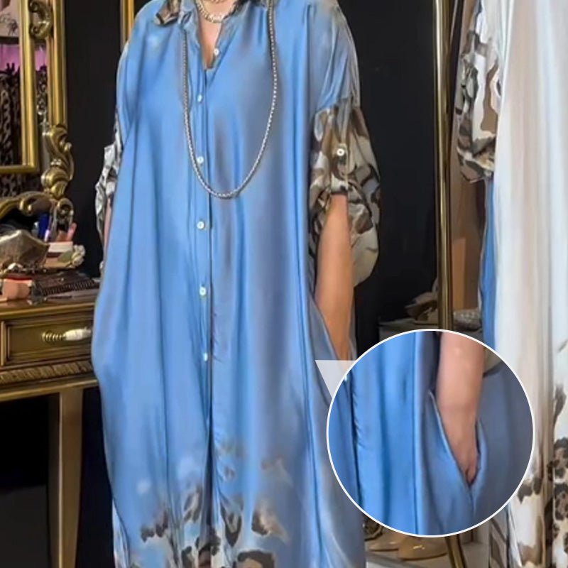 🔥Bedrucktes Maxikleid mit langen Ärmeln und Revers für Damen