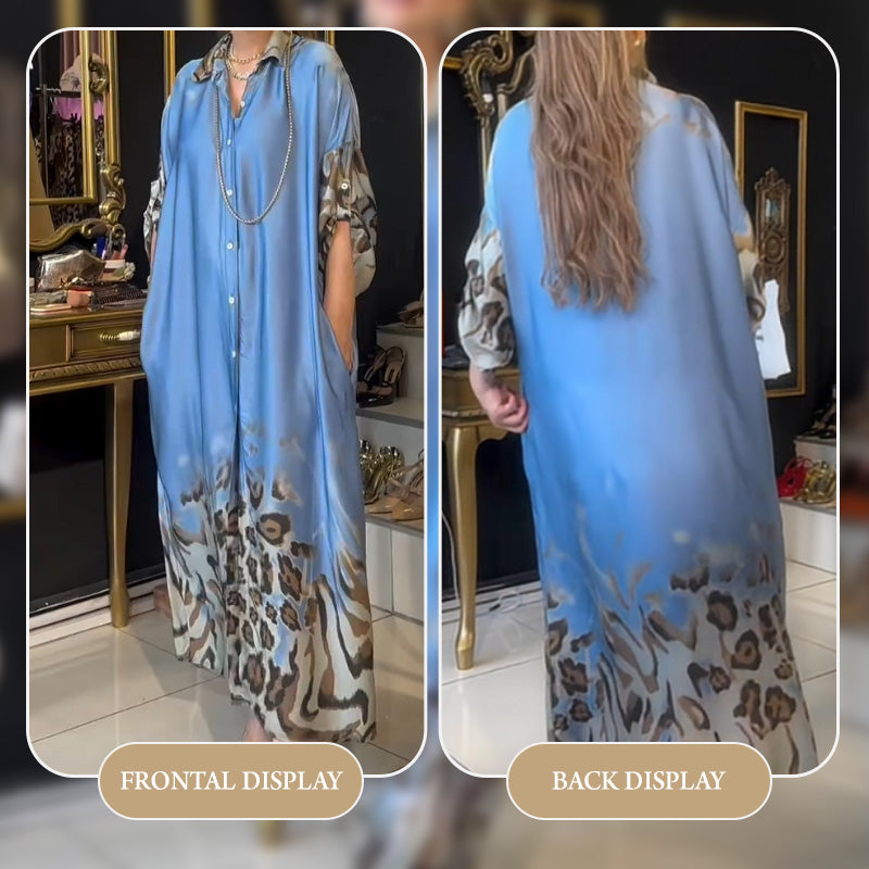 🔥Bedrucktes Maxikleid mit langen Ärmeln und Revers für Damen