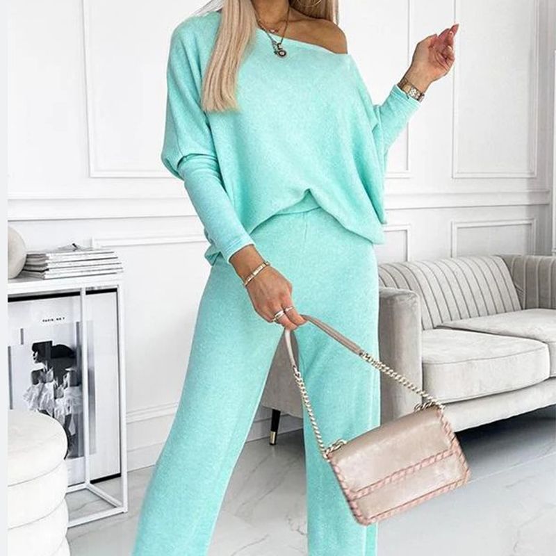 🍁Autumn New Releases🍁Women's Solid Color Drop Shoulder Pullover and Loose Pants Set