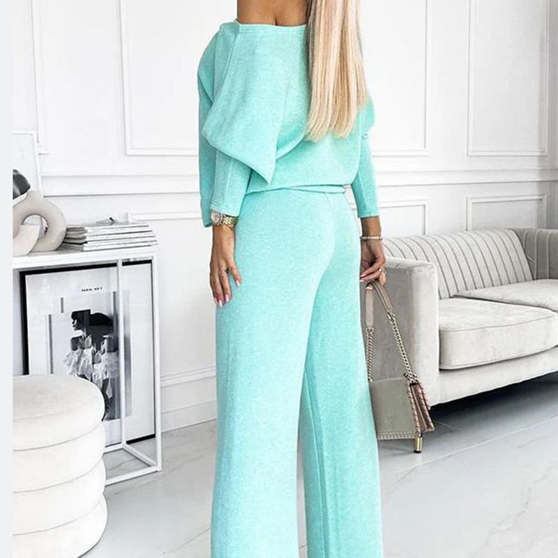 🍁Autumn New Releases🍁Women's Solid Color Drop Shoulder Pullover and Loose Pants Set