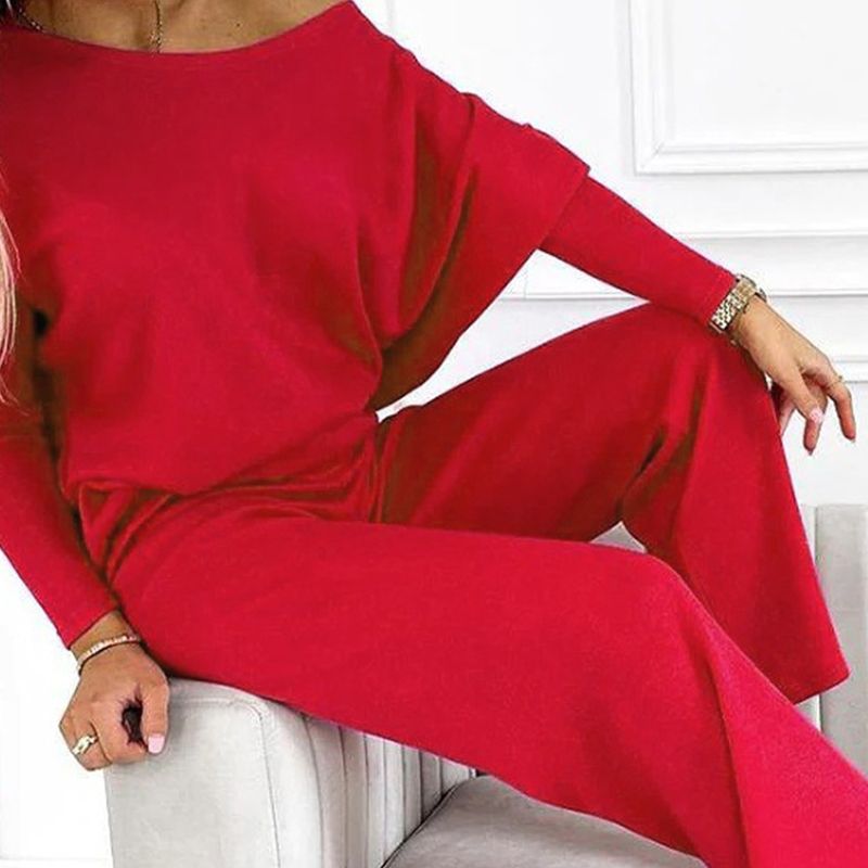 🍁Autumn New Releases🍁Women's Solid Color Drop Shoulder Pullover and Loose Pants Set