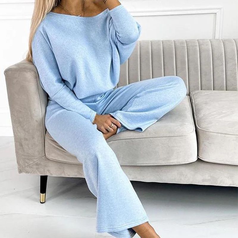 🍁Autumn New Releases🍁Women's Solid Color Drop Shoulder Pullover and Loose Pants Set