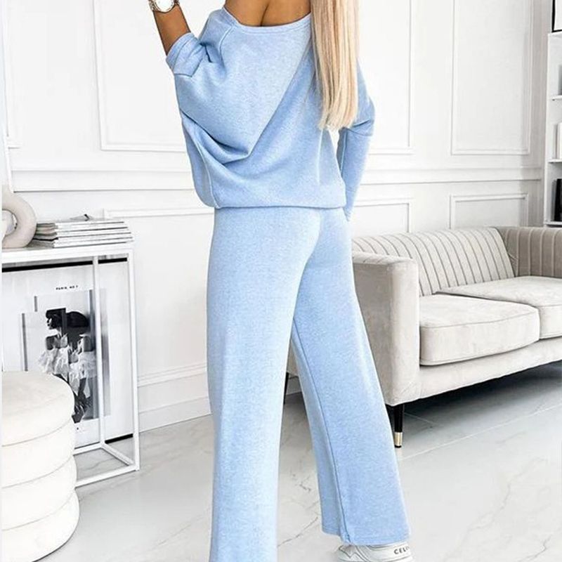 🍁Autumn New Releases🍁Women's Solid Color Drop Shoulder Pullover and Loose Pants Set