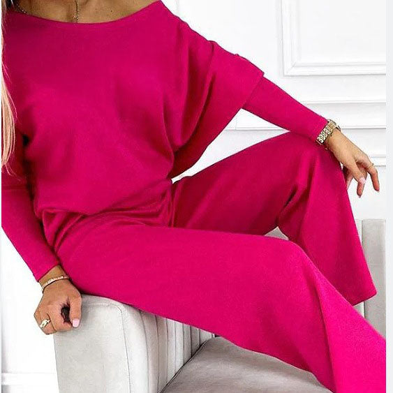 🍁Autumn New Releases🍁Women's Solid Color Drop Shoulder Pullover and Loose Pants Set