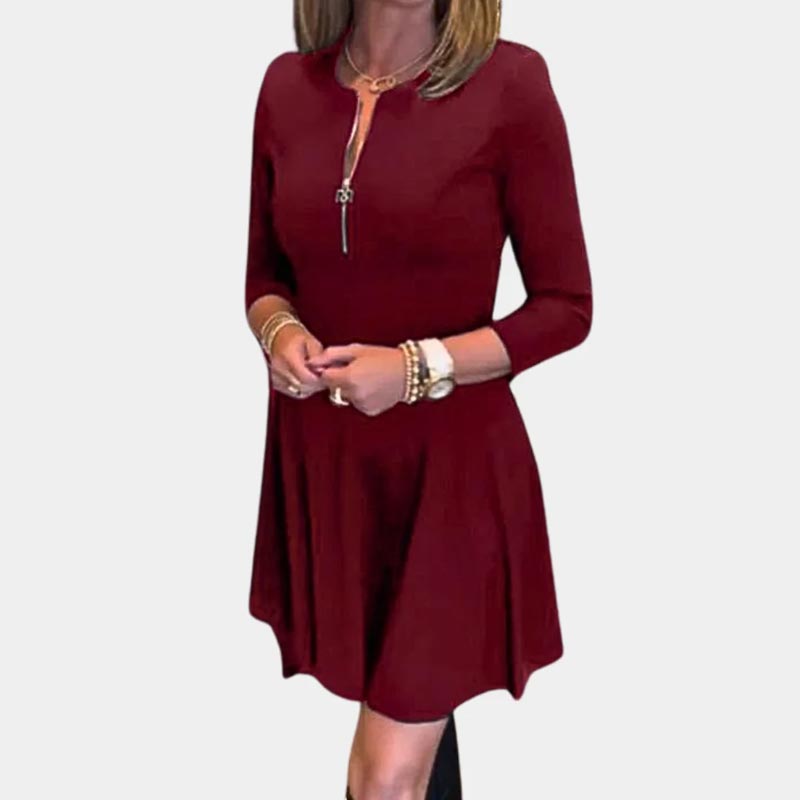 đNew for autumnâ¨Womenâs Elegant Half-zip Round Neck Dress in Solid Color