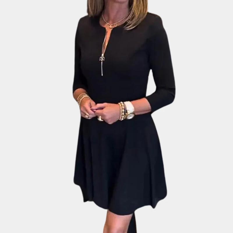 đNew for autumnâ¨Womenâs Elegant Half-zip Round Neck Dress in Solid Color
