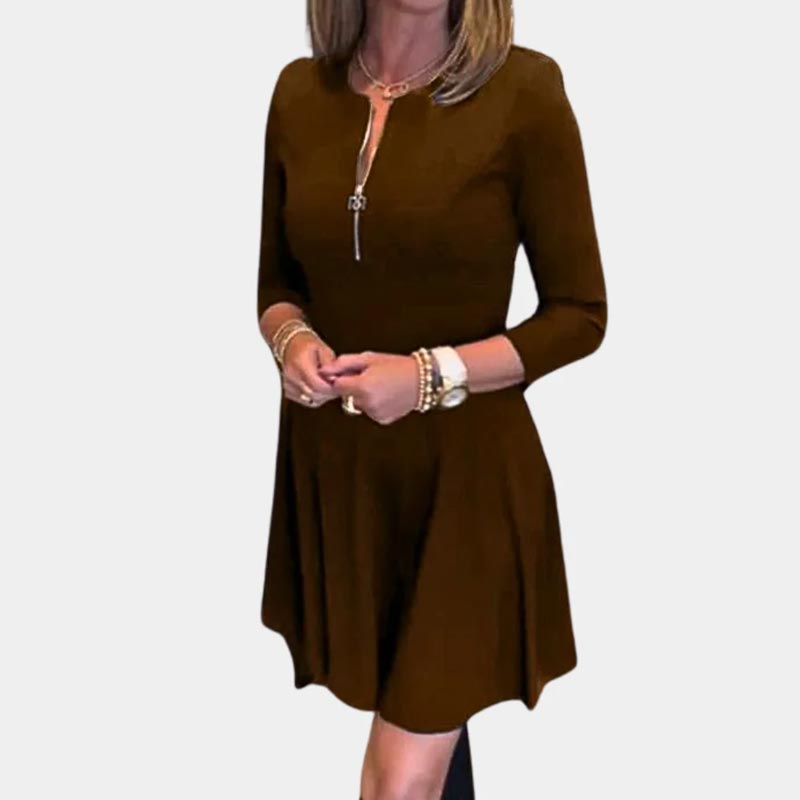 đNew for autumnâ¨Womenâs Elegant Half-zip Round Neck Dress in Solid Color
