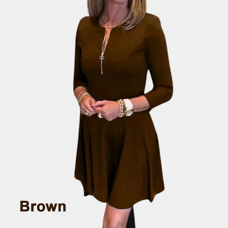 đNew for autumnâ¨Womenâs Elegant Half-zip Round Neck Dress in Solid Color