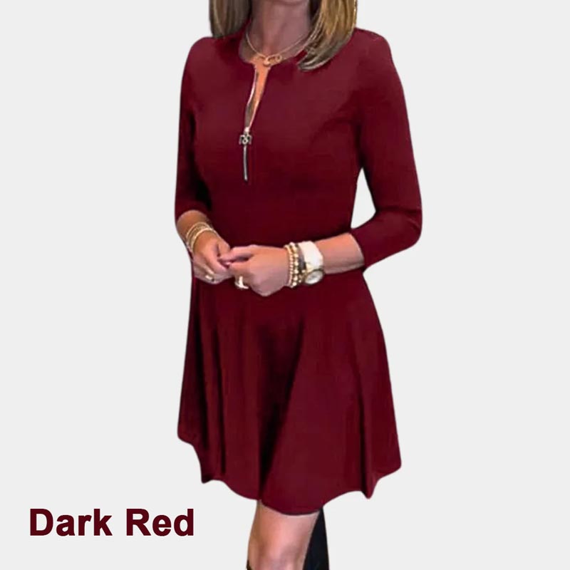 đNew for autumnâ¨Womenâs Elegant Half-zip Round Neck Dress in Solid Color