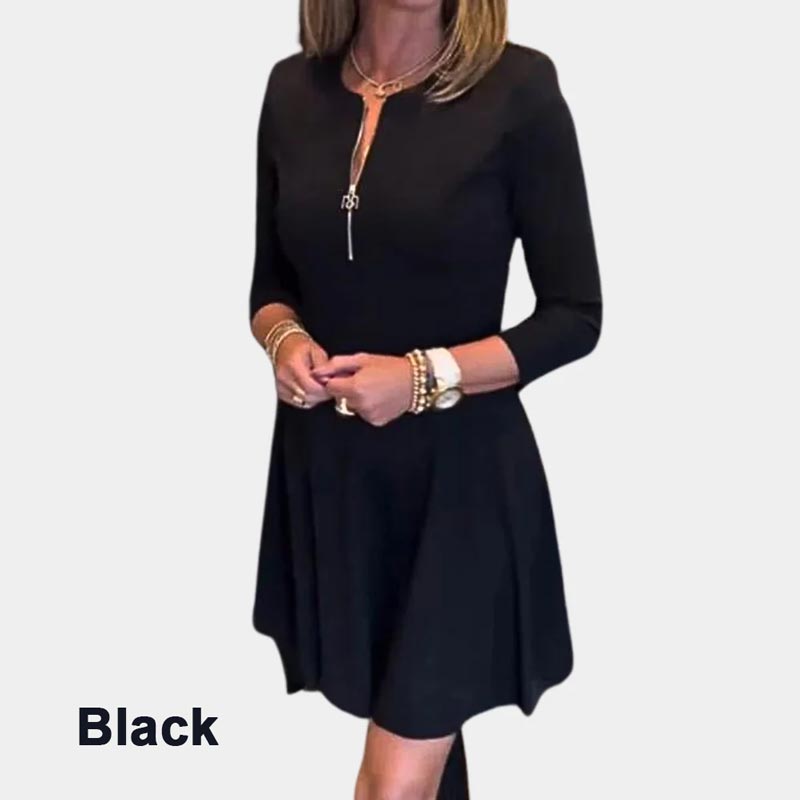 đNew for autumnâ¨Womenâs Elegant Half-zip Round Neck Dress in Solid Color