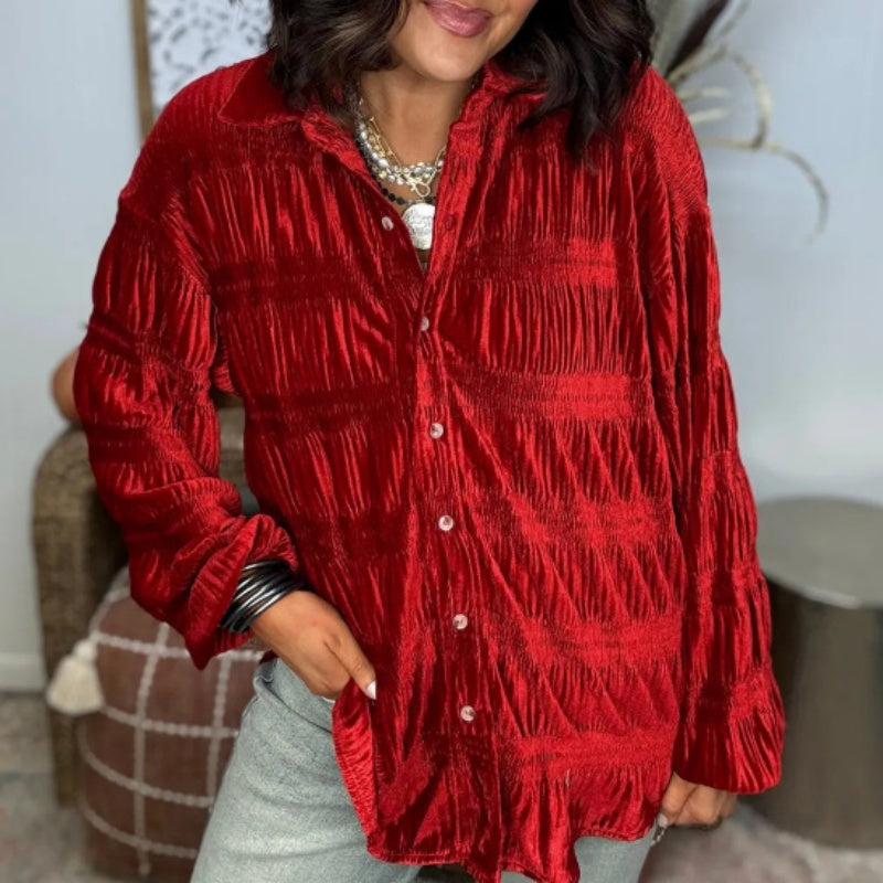 🎁Hot Sell 50% Off🔥2024 New Women's Shirred Velvet Button Down Top
