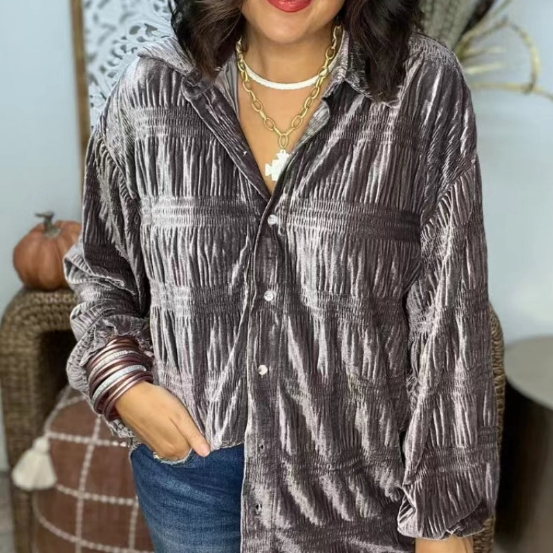 🎁Hot Sell 50% Off🔥2024 New Women's Shirred Velvet Button Down Top