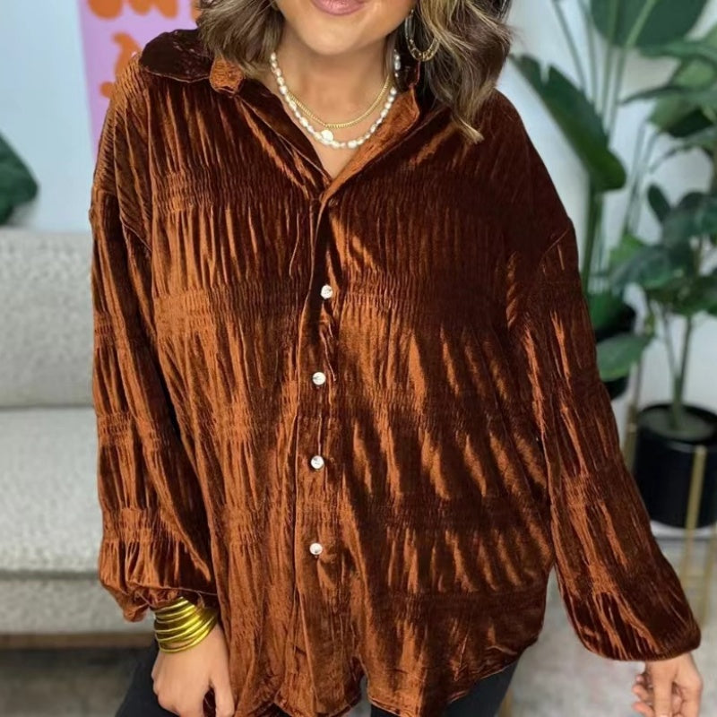 🎁Hot Sell 50% Off🔥2024 New Women's Shirred Velvet Button Down Top