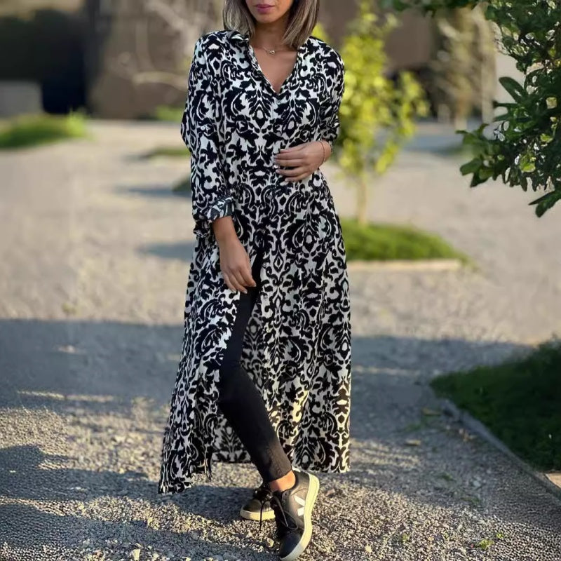 đ
Early Xmas SalesđWomenâs Lapel Long Sleeve Floral Dress