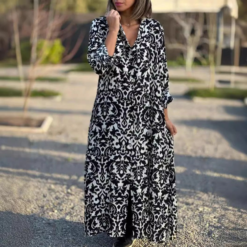 đ
Early Xmas SalesđWomenâs Lapel Long Sleeve Floral Dress
