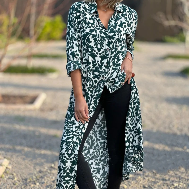 đ
Early Xmas SalesđWomenâs Lapel Long Sleeve Floral Dress