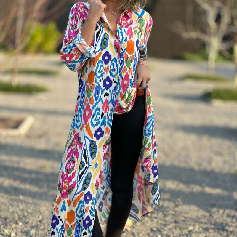 đ
Early Xmas SalesđWomenâs Lapel Long Sleeve Floral Dress