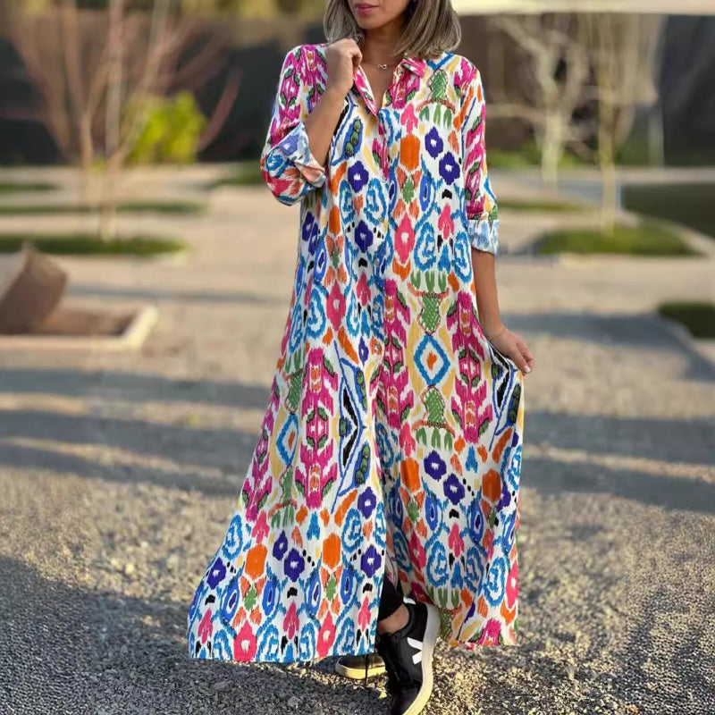 đ
Early Xmas SalesđWomenâs Lapel Long Sleeve Floral Dress