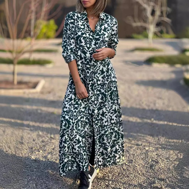 đ
Early Xmas SalesđWomenâs Lapel Long Sleeve Floral Dress