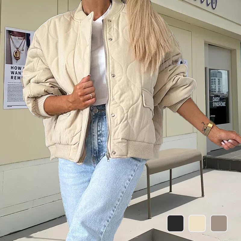 Solid Color Loose Thick Warm Bomber Jacketš§„