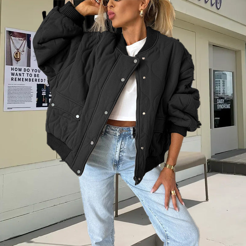 Solid Color Loose Thick Warm Bomber Jacketš§„