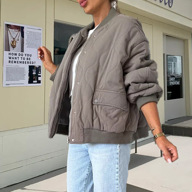 Solid Color Loose Thick Warm Bomber Jacketš§„