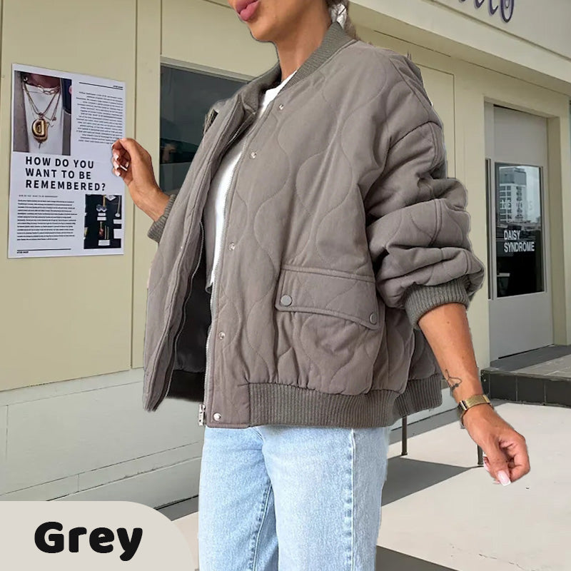 Solid Color Loose Thick Warm Bomber Jacketš§„