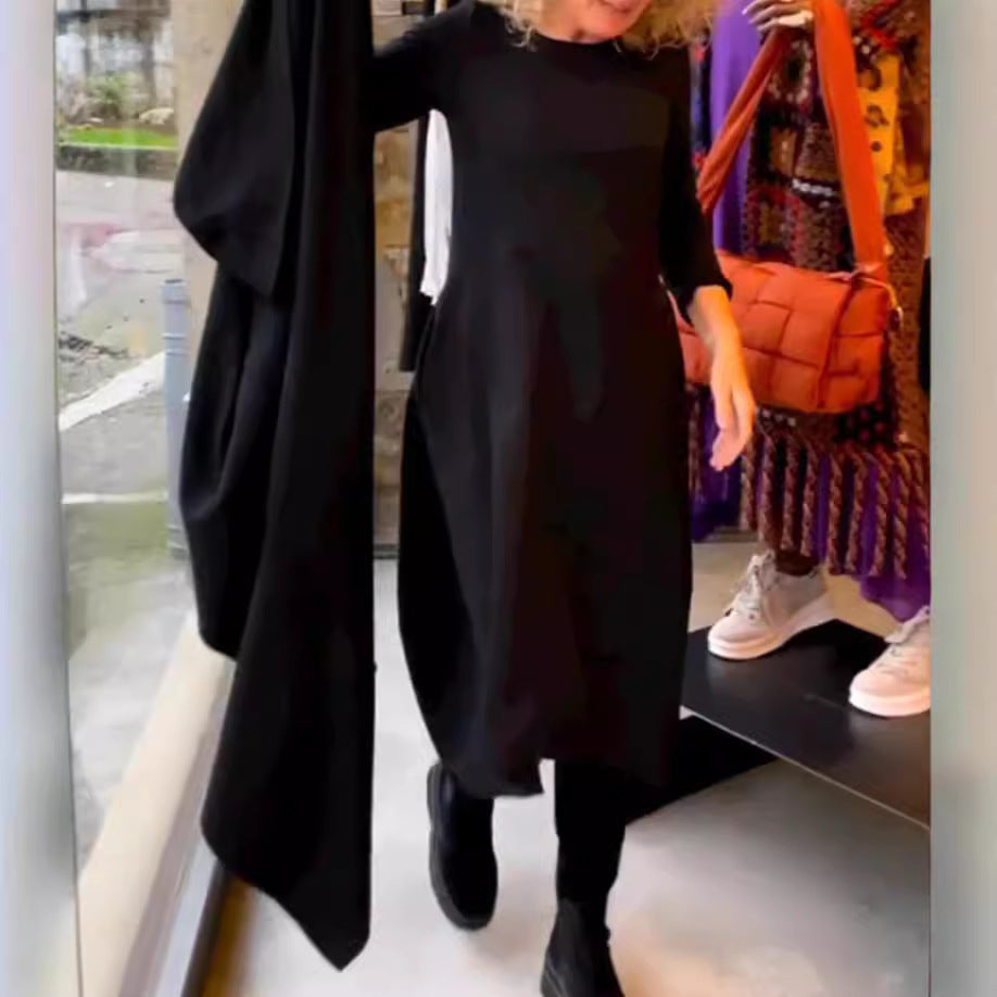 ✨️Dress with long sleeves and round neck in a solid colour✨️