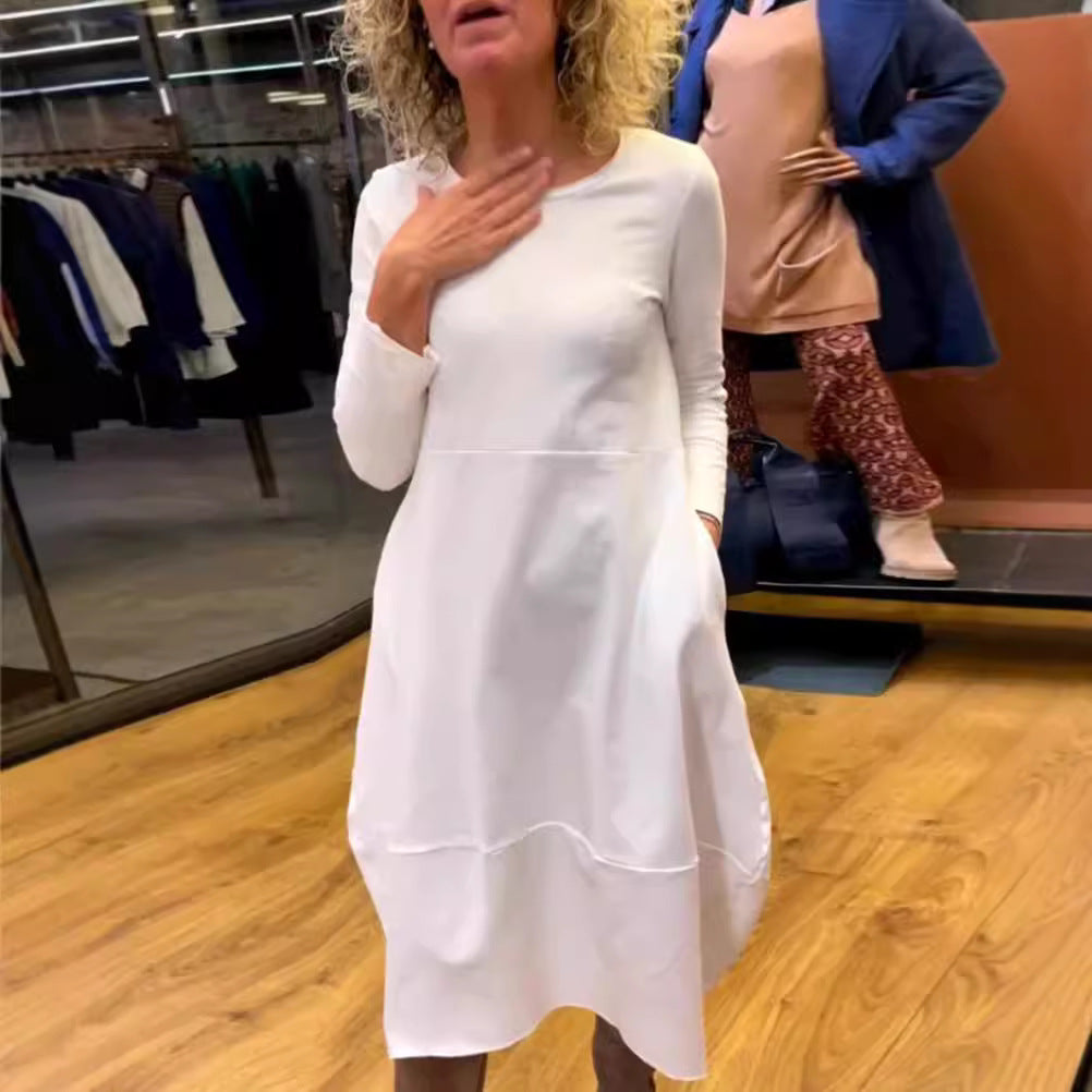 ✨️Dress with long sleeves and round neck in a solid colour✨️