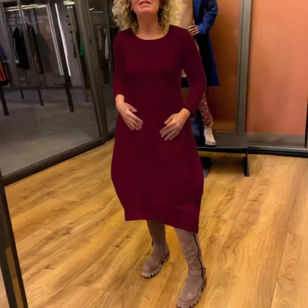 ✨️Dress with long sleeves and round neck in a solid colour✨️
