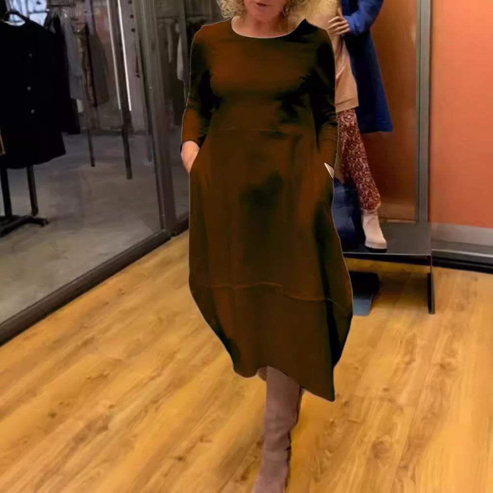 ✨️Dress with long sleeves and round neck in a solid colour✨️