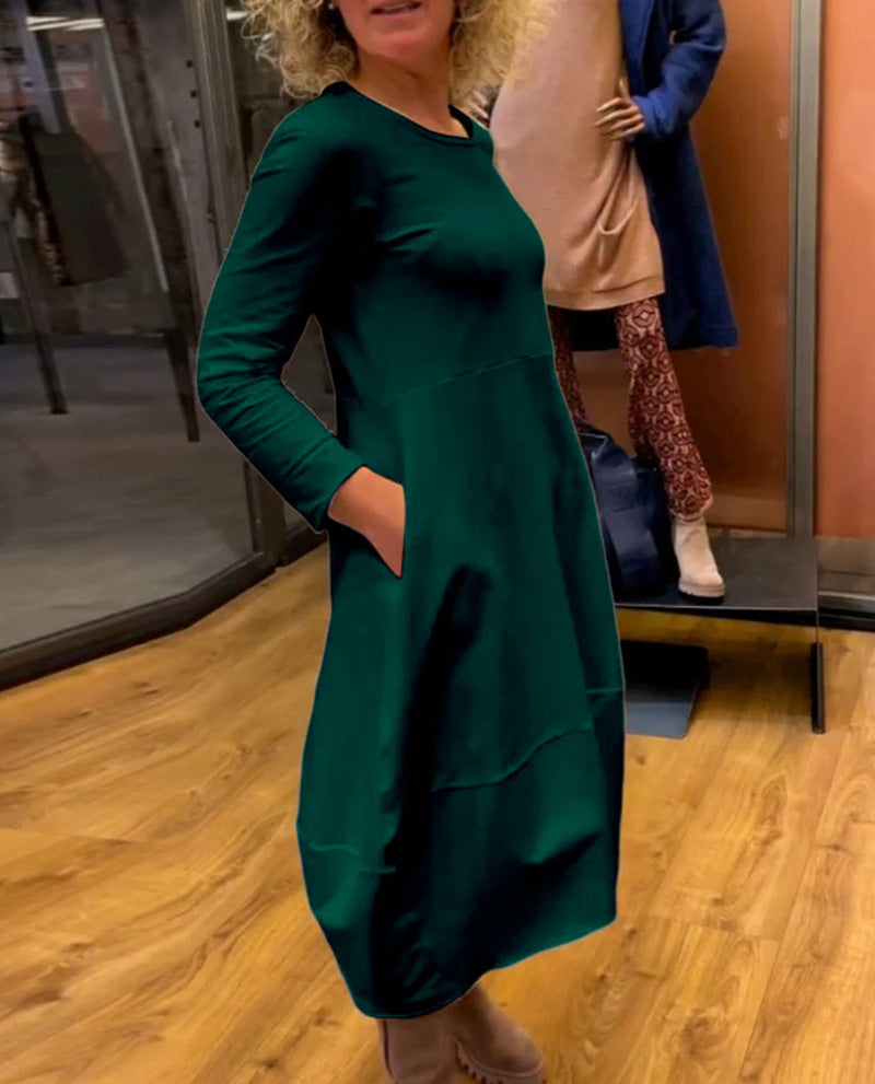 ✨️Dress with long sleeves and round neck in a solid colour✨️