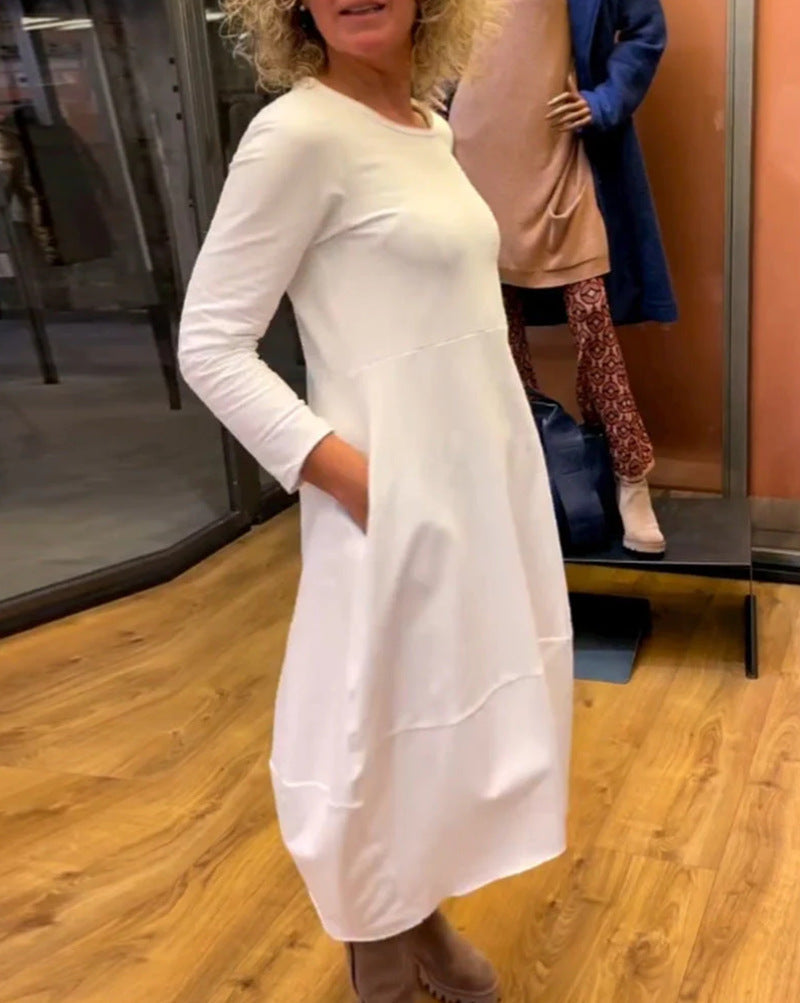 ✨️Dress with long sleeves and round neck in a solid colour✨️