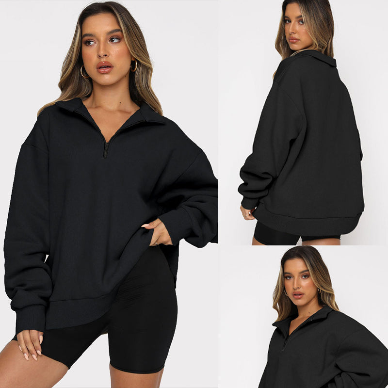 💖Sweatshirt mit überschnittenen Schultern und Reißverschluss für Damen