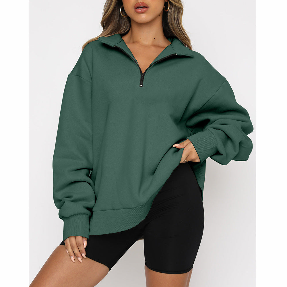 💖Sweatshirt mit überschnittenen Schultern und Reißverschluss für Damen