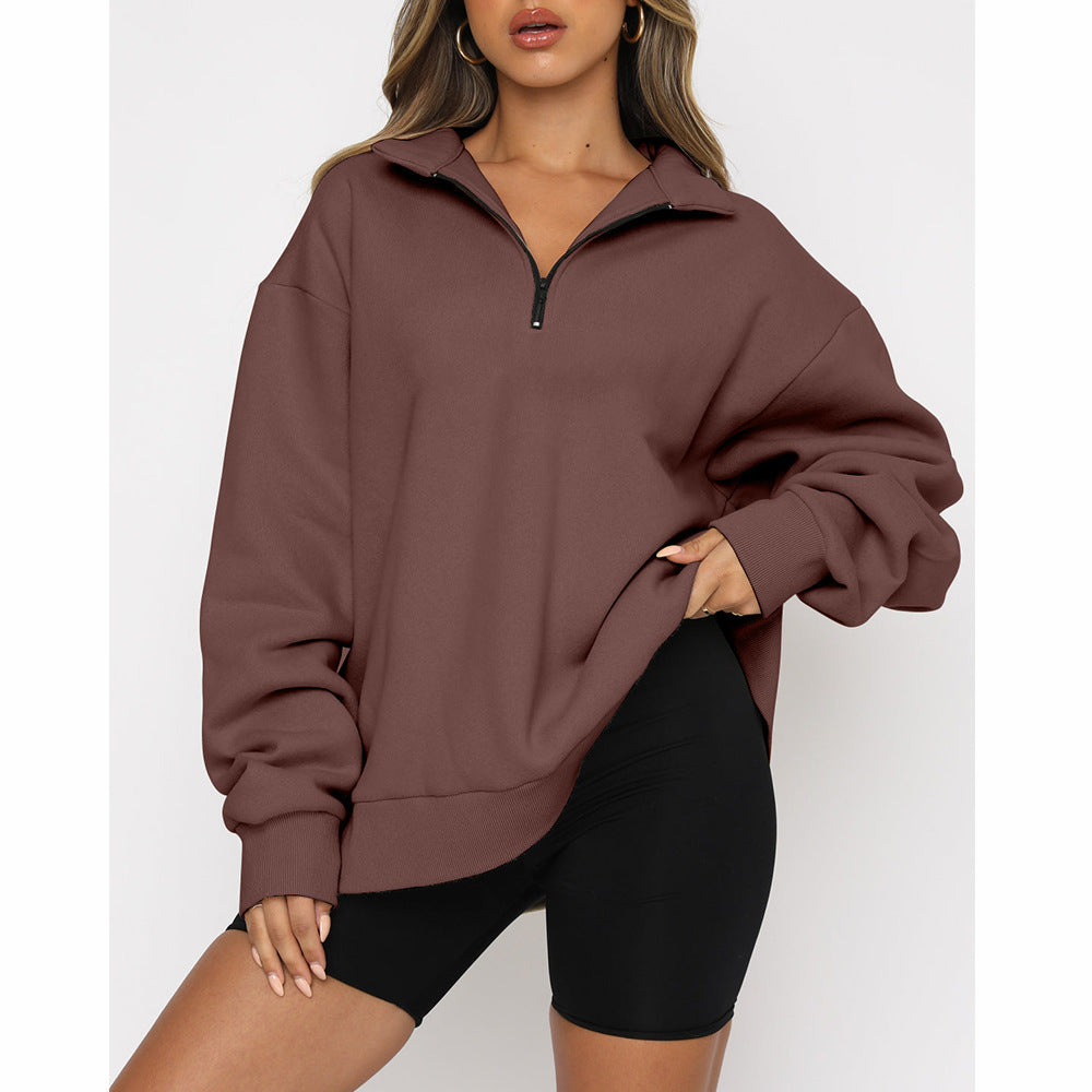 💖Sweatshirt mit überschnittenen Schultern und Reißverschluss für Damen