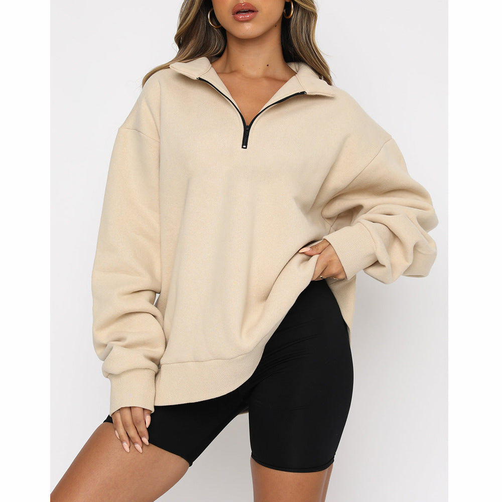💖Sweatshirt mit überschnittenen Schultern und Reißverschluss für Damen