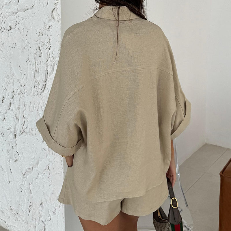 🎁2025 Neu eingetroffen - 50% OFF🎁Lässiges Damen-Set aus Reverstop und Shorts mit hoher Taille