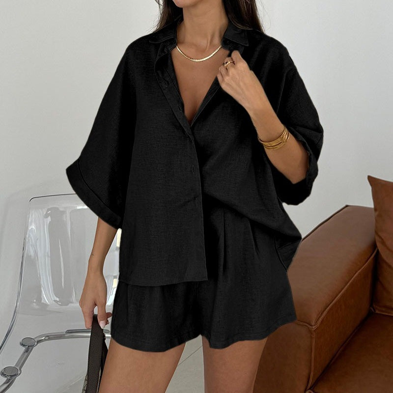 🎁2025 Neu eingetroffen - 50% OFF🎁Lässiges Damen-Set aus Reverstop und Shorts mit hoher Taille