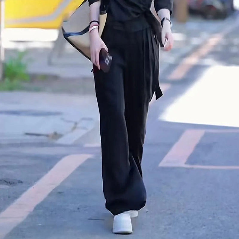 Women's Wrap V-Neck Blouse & Wide Leg Pants Set