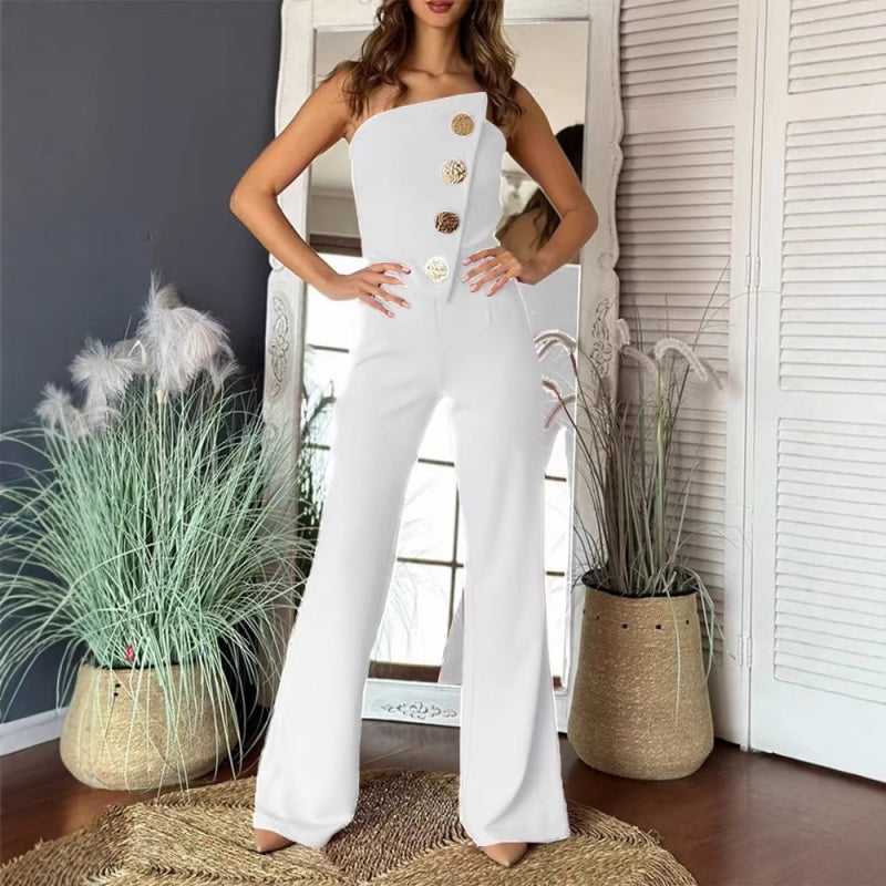 🔥What should I wear tomorrow?🔥Ärmelloser Jumpsuit mit Knopfdesign und Schlagsaum