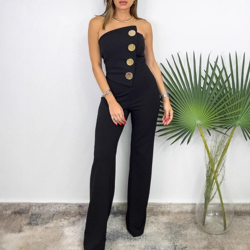 🔥What should I wear tomorrow?🔥Ärmelloser Jumpsuit mit Knopfdesign und Schlagsaum