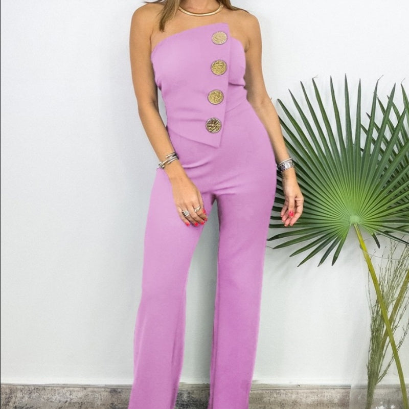 🔥What should I wear tomorrow?🔥Ärmelloser Jumpsuit mit Knopfdesign und Schlagsaum