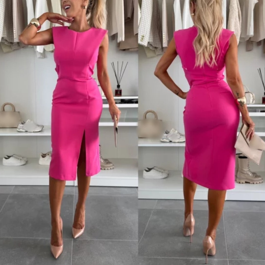 ⏳Begrenzte Zeit 50% Rabatt💥Ärmelloses Damen Bodycon Kleid mit Schlitz