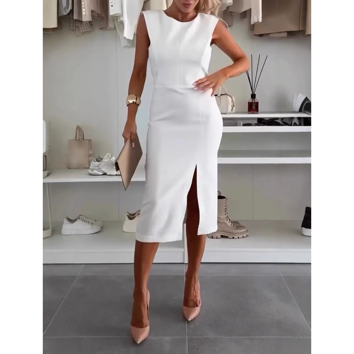⏳Begrenzte Zeit 50% Rabatt💥Ärmelloses Damen Bodycon Kleid mit Schlitz